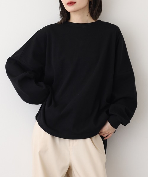 OMNES（オムネス）の「リブワイドシルエット長袖プルオーバー（Tシャツ/カットソー・レディース・ブルー/アイボリー/ブラック・FREE）」の9枚目の写真