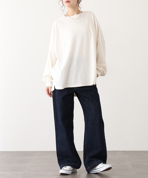 OMNES（オムネス）の「リブワイドシルエット長袖プルオーバー（Tシャツ/カットソー・レディース・ブルー/アイボリー/ブラック・FREE）」の7枚目の写真