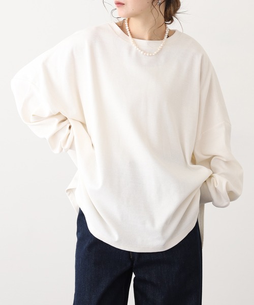 OMNES（オムネス）の「リブワイドシルエット長袖プルオーバー（Tシャツ/カットソー・レディース・ブルー/アイボリー/ブラック・FREE）」の4枚目の写真