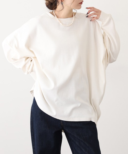OMNES（オムネス）の「リブワイドシルエット長袖プルオーバー（Tシャツ/カットソー・レディース・ブルー/アイボリー/ブラック・FREE）」の5枚目の写真