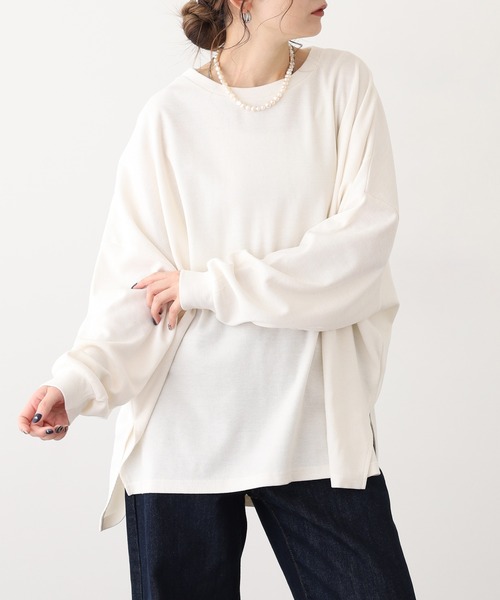 OMNES（オムネス）の「リブワイドシルエット長袖プルオーバー（Tシャツ/カットソー・レディース・ブルー/アイボリー/ブラック・FREE）」の6枚目の写真