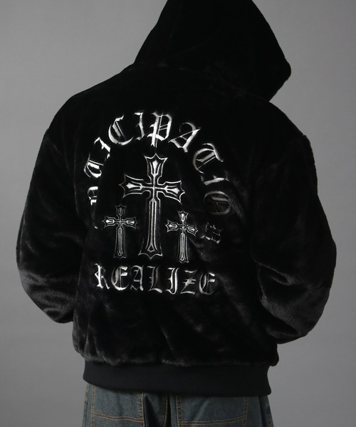 NYS】オールドイングリッシュ クロス刺繍 ZIPファーパーカー / ジップ