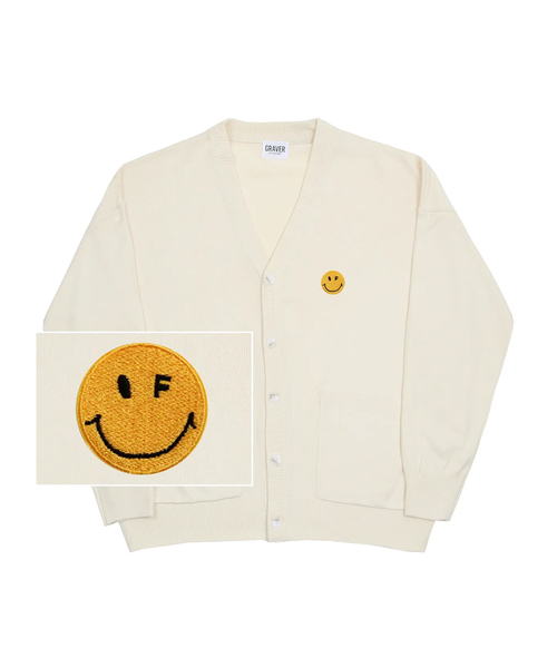 [UNISEX] Dot Smail татуированный трикотажный кардиган — Cream