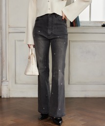 STONE 　デニムパンツ デニムパンツ（ブラック/黒色系・ビジュー）ファッション通販