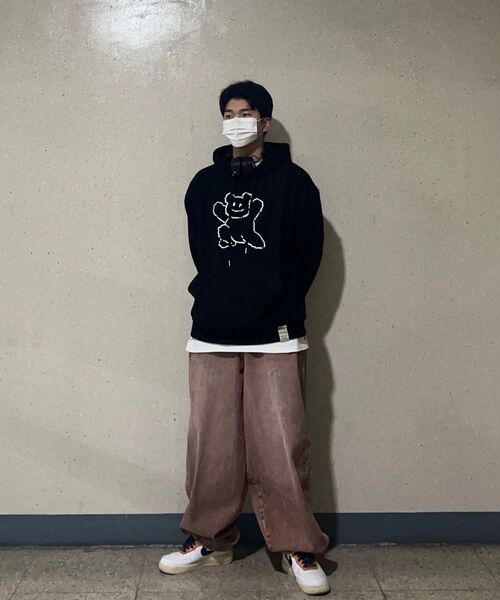 セール】[ユニセックス]ビッグラインベアスマイルフードパーカー_