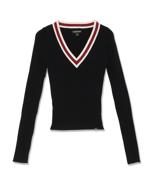 GUESS JEANS（ゲスジーンズ）の「GUESS JEANS Long Sleeves V-neck Rib Sweater ニットトップス（ニット/セーター・レディース・ブラック/ネイビー・SMALL/X-SMALL/MEDIUM/LARGE）」の2枚目の写真