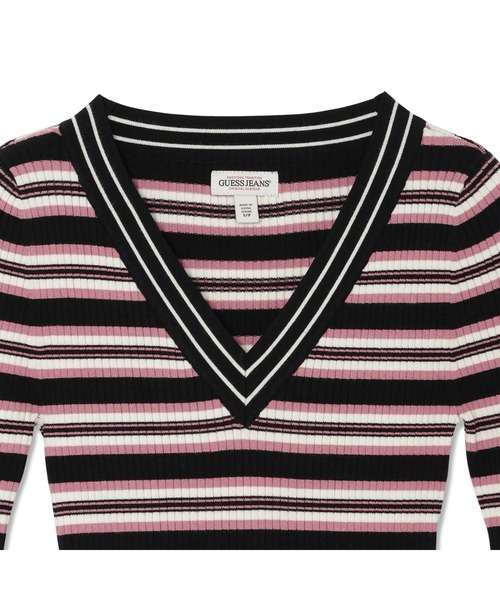GUESS JEANS（ゲスジーンズ）の「GUESS JEANS Long Sleeves V-neck Rib Sweater ニットトップス（ニット/セーター・レディース・ブラック/ネイビー・SMALL/X-SMALL/MEDIUM/LARGE）」の8枚目の写真