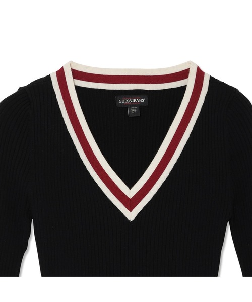 GUESS JEANS（ゲスジーンズ）の「GUESS JEANS Long Sleeves V-neck Rib Sweater ニットトップス（ニット/セーター・レディース・ブラック/ネイビー・SMALL/X-SMALL/MEDIUM/LARGE）」の14枚目の写真