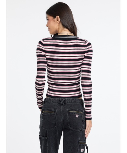 GUESS JEANS（ゲスジーンズ）の「GUESS JEANS Long Sleeves V-neck Rib Sweater ニットトップス（ニット/セーター・レディース・ブラック/ネイビー・SMALL/X-SMALL/MEDIUM/LARGE）」の3枚目の写真