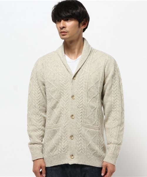JOURNAL STANDARD（ジャーナルスタンダード）の「シェットランドケーブルショールカーディガン#（カーディガン/ボレロ・メンズ・アイボリー/キャメル/グリーン/コバルトブルー/チャコールグレー・LARGE/MEDIUM）」の18枚目の写真