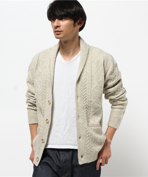 JOURNAL STANDARD（ジャーナルスタンダード）の「シェットランドケーブルショールカーディガン#（カーディガン/ボレロ・メンズ・アイボリー/キャメル/グリーン/コバルトブルー/チャコールグレー・LARGE/MEDIUM）」の14枚目の写真