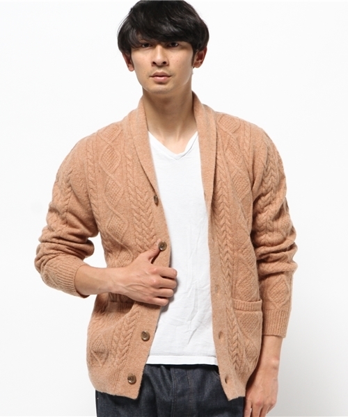 JOURNAL STANDARD（ジャーナルスタンダード）の「シェットランドケーブルショールカーディガン#（カーディガン/ボレロ・メンズ・アイボリー/キャメル/グリーン/コバルトブルー/チャコールグレー・LARGE/MEDIUM）」の6枚目の写真