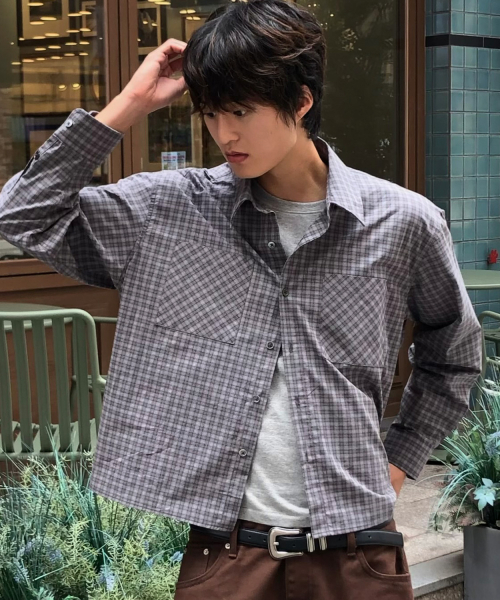 LEIRE（ルアール）の「エッセンシャルクロップチェックシャツ[グレー]（シャツ/ブラウス・メンズ・その他・MEDIUM/LARGE/X-LARGE）」の2枚目の写真