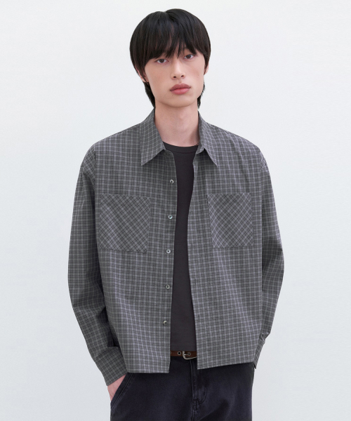 LEIRE（ルアール）の「エッセンシャルクロップチェックシャツ[グレー]（シャツ/ブラウス・メンズ・その他・MEDIUM/LARGE/X-LARGE）」の4枚目の写真