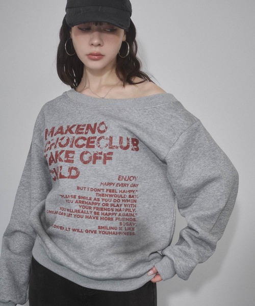 ENVYM（アンビー）の「オフショルプリントスウェットトップス（スウェット・レディース・グレー/ネイビー/ブラック・FREE）」の3枚目の写真