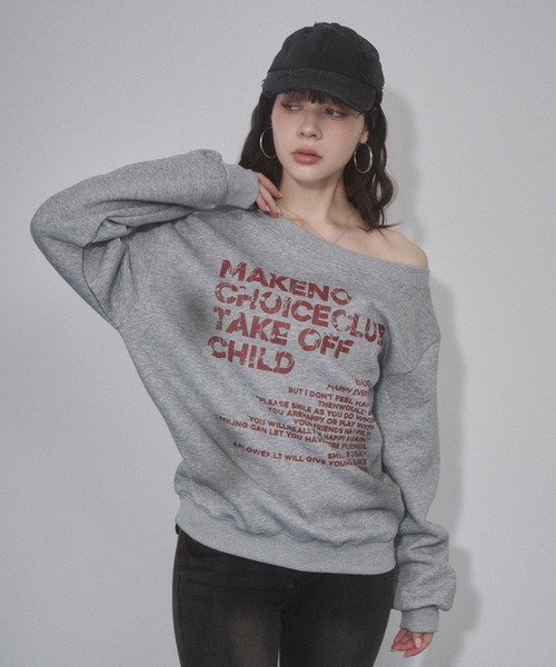 ENVYM（アンビー）の「オフショルプリントスウェットトップス（スウェット・レディース・グレー/ネイビー/ブラック・FREE）」の7枚目の写真