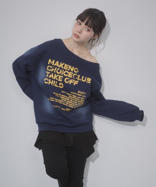 ENVYM（アンビー）の「オフショルプリントスウェットトップス（スウェット・レディース・グレー/ネイビー/ブラック・FREE）」の21枚目の写真