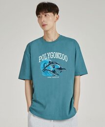 ポリゴンドルフィンラウンドネック15番手綿半袖Tシャツ_ブルーグリーン