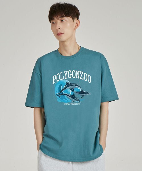ASTRAL PROJECTION(アストラルプロジェクション)の「ポリゴンドルフィンラウンドネック15番手綿半袖Tシャツ_ブルーグリーン(Tシャツ/カットソー・メンズ・その他・LARGE/X-LARGE)」の1枚目の写真