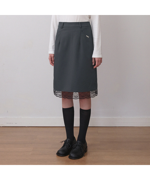 MICANE(ミケーネ)の「リビアレーストリミングミディスカート(スカート・レディース・チャコール/ブラック・XX-LARGE/X-SMALL/MEDIUM/LARGE/X-LARGE/SMALL)」の2枚目の写真