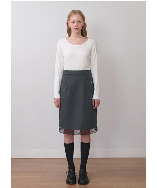 MICANE(ミケーネ)の「リビアレーストリミングミディスカート(スカート・レディース・チャコール/ブラック・XX-LARGE/X-SMALL/MEDIUM/LARGE/X-LARGE/SMALL)」の9枚目の写真
