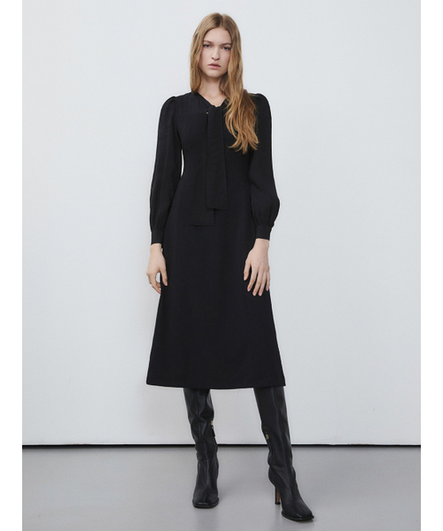 シフォンプッシュボウドレス、ブラック