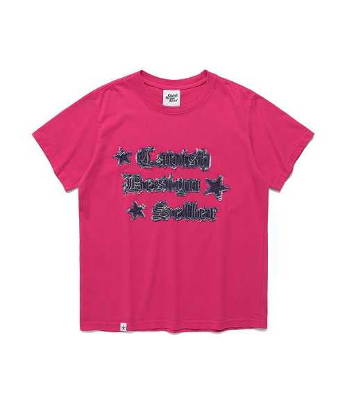 Cavish(カビシ)の「W RAWCUT APPLIQUE SS TEE PINK(CV2EMFT518A)(Tシャツ/カットソー・レディース・ピンク・FREE)」の1枚目の写真