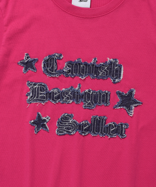 Cavish(カビシ)の「W RAWCUT APPLIQUE SS TEE PINK(CV2EMFT518A)(Tシャツ/カットソー・レディース・ピンク・FREE)」の4枚目の写真