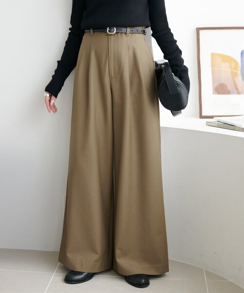 DISCOAT（ディスコート）の「【こなれ感と快適さを両立】ウールブレンドワイドパンツ（スラックス・レディース・ブラック/ブラウン/ベージュ・LARGE/SMALL/MEDIUM）」の3枚目の写真