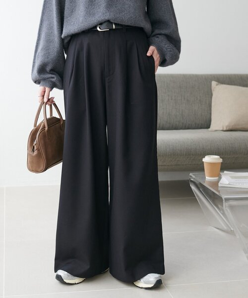 DISCOAT（ディスコート）の「【こなれ感と快適さを両立】ウールブレンドワイドパンツ（スラックス・レディース・ブラック/ブラウン/ベージュ・LARGE/SMALL/MEDIUM）」の4枚目の写真