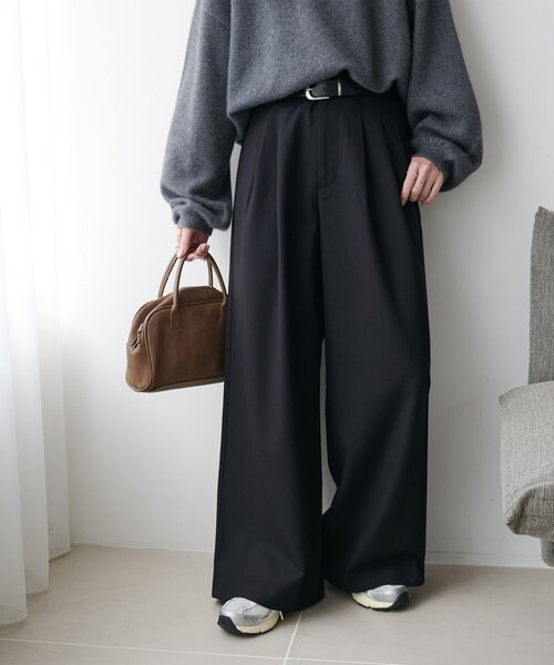 DISCOAT（ディスコート）の「【こなれ感と快適さを両立】ウールブレンドワイドパンツ（スラックス・レディース・ブラック/ブラウン/ベージュ・LARGE/SMALL/MEDIUM）」の6枚目の写真