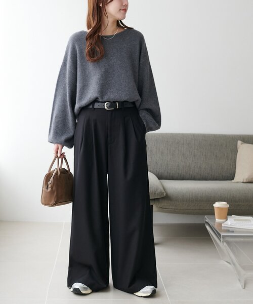 DISCOAT（ディスコート）の「【こなれ感と快適さを両立】ウールブレンドワイドパンツ（スラックス・レディース・ブラック/ブラウン/ベージュ・LARGE/SMALL/MEDIUM）」の8枚目の写真