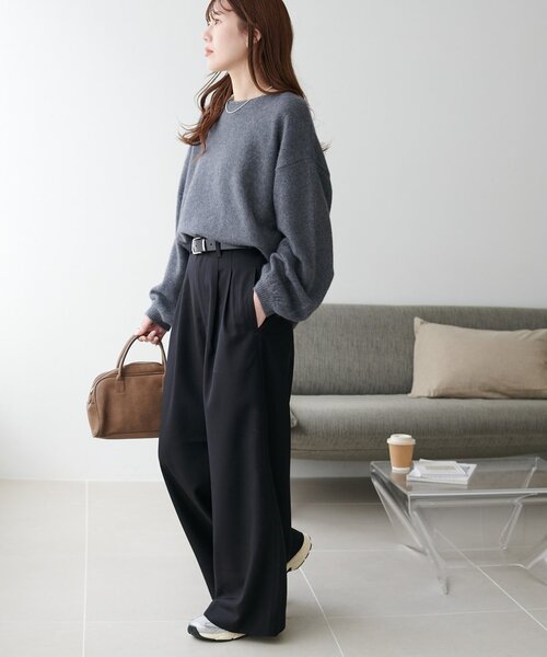 DISCOAT（ディスコート）の「【こなれ感と快適さを両立】ウールブレンドワイドパンツ（スラックス・レディース・ブラック/ブラウン/ベージュ・LARGE/SMALL/MEDIUM）」の10枚目の写真