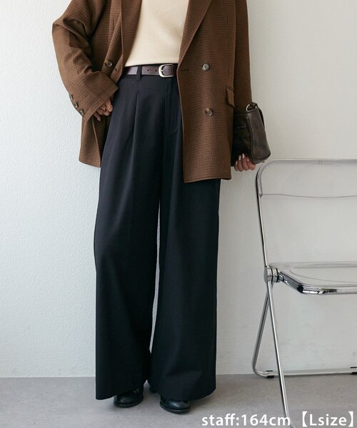 DISCOAT（ディスコート）の「【こなれ感と快適さを両立】ウールブレンドワイドパンツ（スラックス・レディース・ブラック/ブラウン/ベージュ・LARGE/SMALL/MEDIUM）」の16枚目の写真