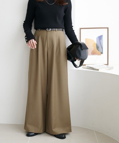 DISCOAT（ディスコート）の「【こなれ感と快適さを両立】ウールブレンドワイドパンツ（スラックス・レディース・ブラック/ブラウン/ベージュ・LARGE/SMALL/MEDIUM）」の5枚目の写真