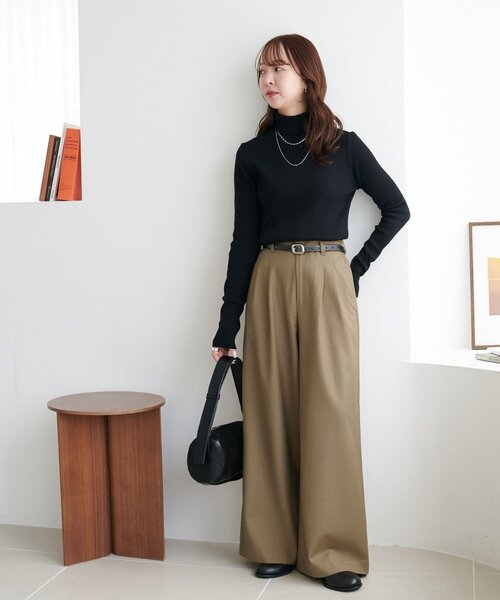 DISCOAT（ディスコート）の「【こなれ感と快適さを両立】ウールブレンドワイドパンツ（スラックス・レディース・ブラック/ブラウン/ベージュ・LARGE/SMALL/MEDIUM）」の8枚目の写真
