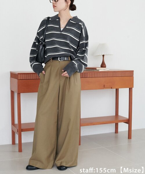 DISCOAT（ディスコート）の「【こなれ感と快適さを両立】ウールブレンドワイドパンツ（スラックス・レディース・ブラック/ブラウン/ベージュ・LARGE/SMALL/MEDIUM）」の17枚目の写真