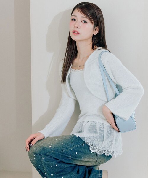 OLIVE des OLIVE（オリーブデオリーブ）の「ボレロペプラムキャミセット（アンサンブル・レディース・オフホワイト/ピンク/ブラック/イエロー・FREE）」の2枚目の写真