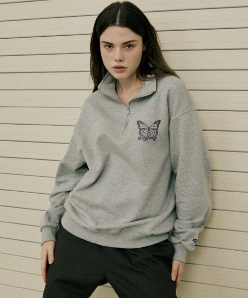 BUTTERFLY HALF ZIP-UP SWEATSHIRTS (MELANGE GREY) 【公式通販】
