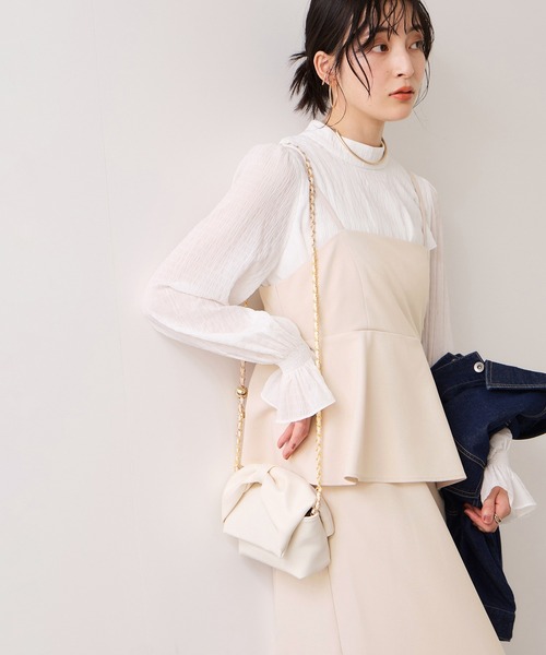 VIS（ビス）の「【WEB限定】美easyコンフォートツイルペプラム切替キャミワンピース/イージーケア・UVケア（ワンピース・レディース・ベージュ/ネイビー/グレー・FREE）」の3枚目の写真