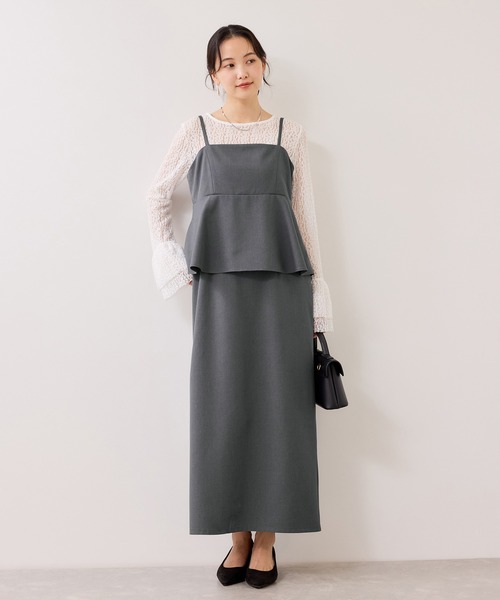 VIS（ビス）の「【WEB限定】美easyコンフォートツイルペプラム切替キャミワンピース/イージーケア・UVケア（ワンピース・レディース・ベージュ/ネイビー/グレー・FREE）」の2枚目の写真