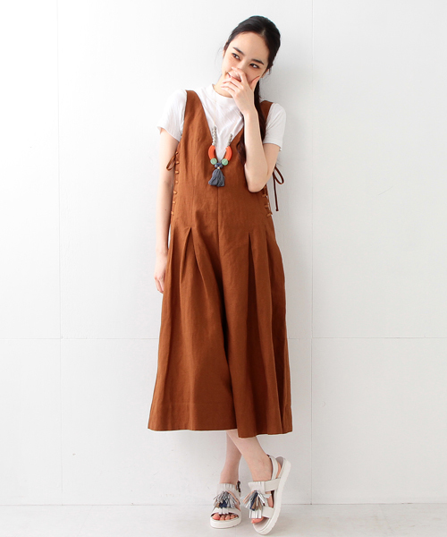 Ray BEAMS（レイビームス）の「RBS / サイド レースアップ オールインワン（つなぎ/オールインワン・レディース・ホワイト系その他/ブラウン・0/1）」の3枚目の写真