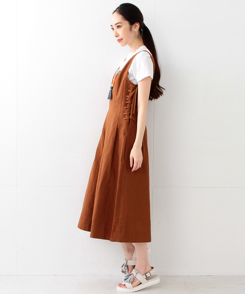 Ray BEAMS（レイビームス）の「RBS / サイド レースアップ オールインワン（つなぎ/オールインワン・レディース・ホワイト系その他/ブラウン・0/1）」の4枚目の写真