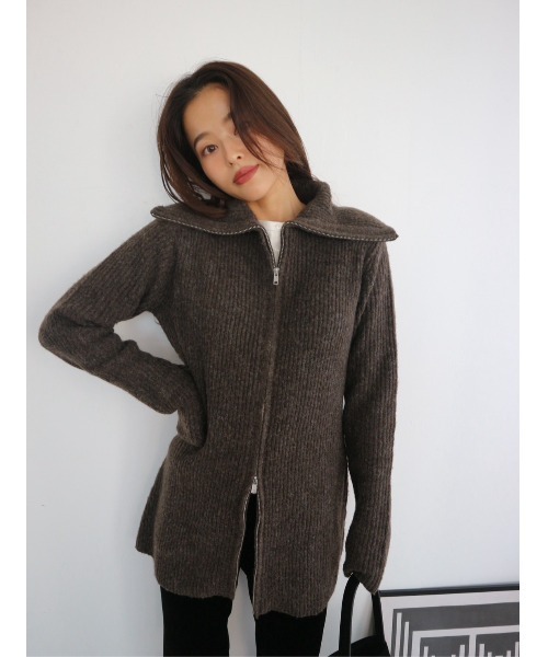 TRUNC(トランクエイティーエイト)の「Zip Up Tunic Knit / ジップアップチュニックニット(ニット/セーター・レディース・ベージュ/ブラウン・FREE)」の8枚目の写真