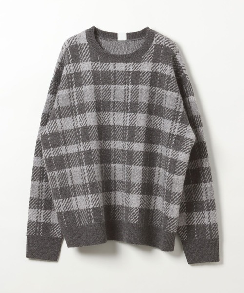 AMERICAN RAG CIE(アメリカンラグシー)の「【AMERICAN RAG CIE】チェックジャガードニット(MEN)(ニット/セーター・メンズ・グレー/ベージュ・LARGE/MEDIUM)」の1枚目の写真