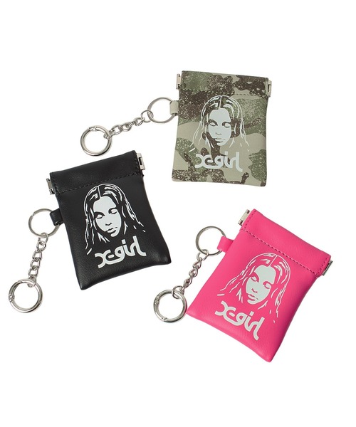 X-girl（エックスガール）の「FACE MINI POUCH KEYRING（ポーチ・レディース・ブラック/ピンク/カモフラージュ・ONE SIZE）」の4枚目の写真