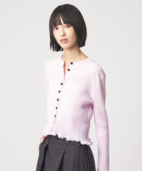 EMMEL REFINES（エメルリファインズ）の「＜EMMEL REFINES＞EM HW リブボタン ウェーブヘム カーディガン（カーディガン/ボレロ・レディース・ライトブルー/ライトピンク/イエロー/ライム・FREE）」の4枚目の写真