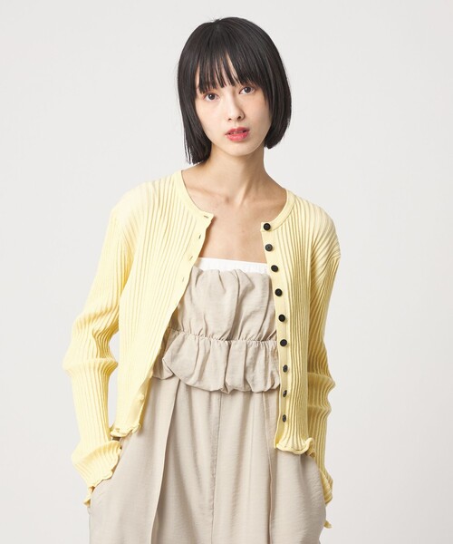 EMMEL REFINES（エメルリファインズ）の「＜EMMEL REFINES＞EM HW リブボタン ウェーブヘム カーディガン（カーディガン/ボレロ・レディース・ライトブルー/ライトピンク/イエロー/ライム・FREE）」の3枚目の写真