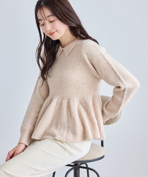 ROPE' PICNIC(ロペピクニック)の「アンゴラ混ペプラムニット(ニット/セーター・レディース・ライトグレー/ネイビー/ミント/ベージュ・FREE)」の3枚目の写真