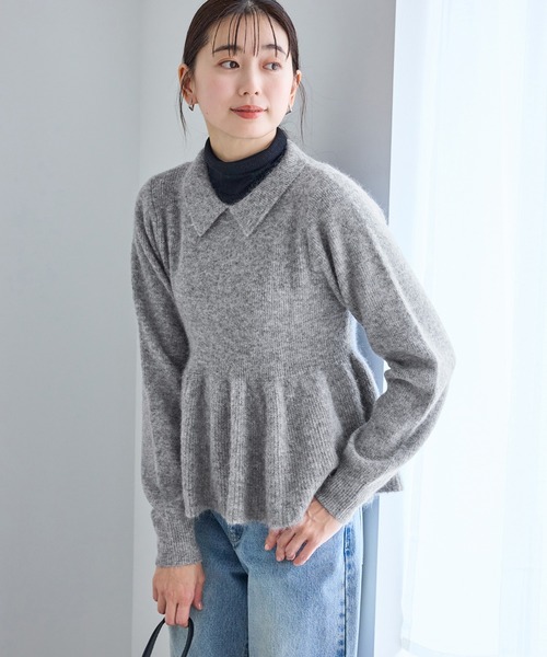 ROPE' PICNIC(ロペピクニック)の「アンゴラ混ペプラムニット(ニット/セーター・レディース・ライトグレー/ネイビー/ミント/ベージュ・FREE)」の2枚目の写真